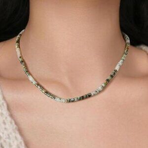 Natural Stone Bead Necklace Handmade Boho Multicolor Beaded Choker Necklace